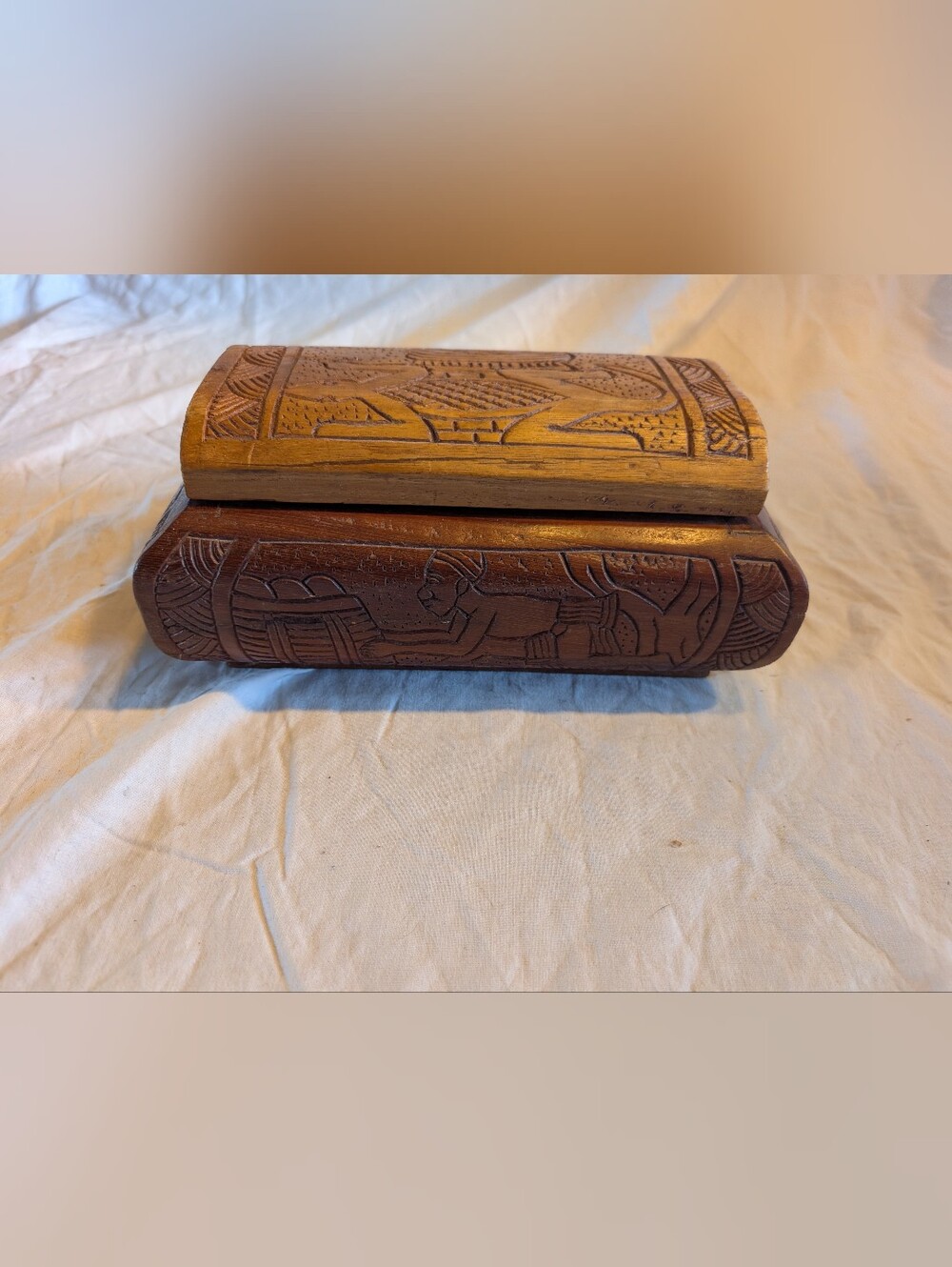 2/70$ Vintage Brown Carved Wood Decorative Box